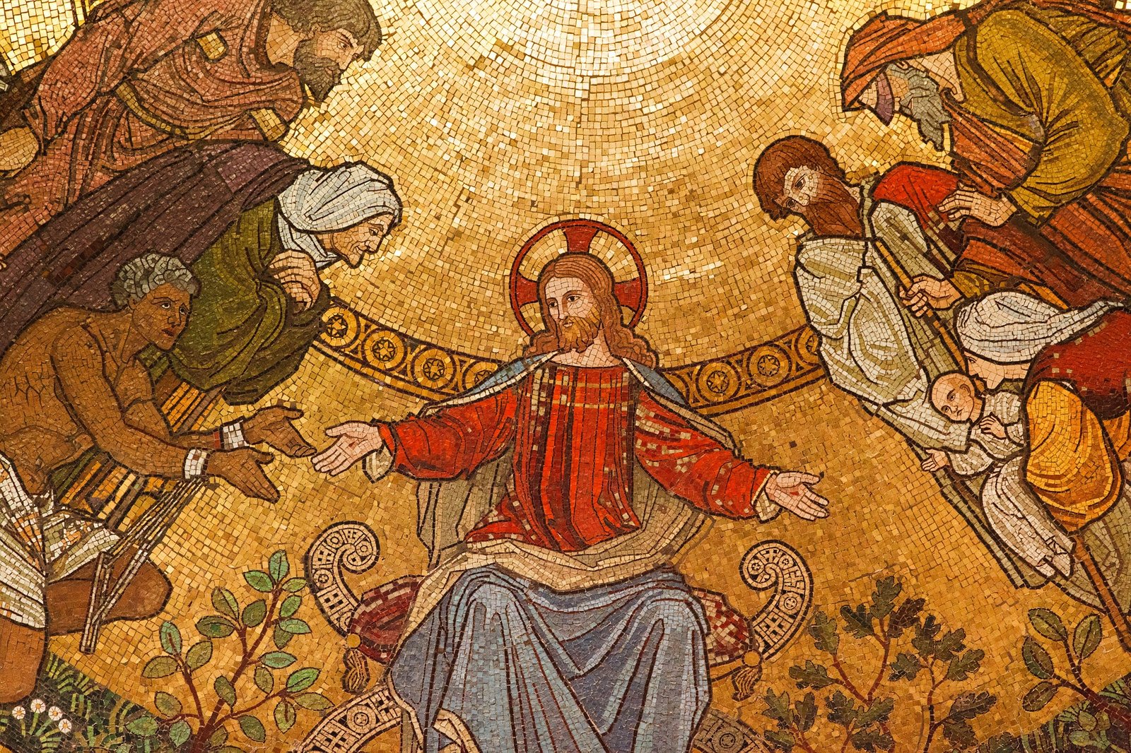 Image of mosaic of Jesus with marginalized peoples on his lift and right