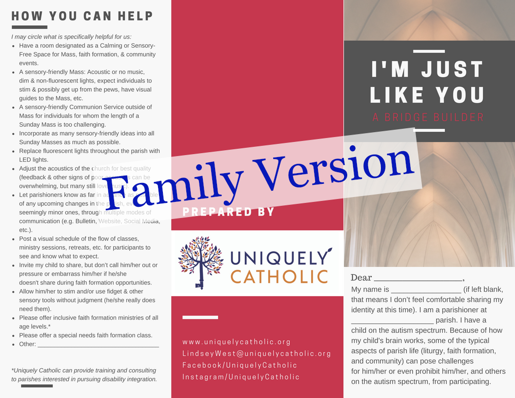 Image of front half of brochure for family autism version
